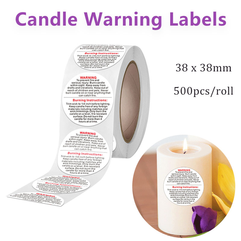 Candle Warning Label - 500/1000pcs Label Peringatan Lilin 1.5 inci