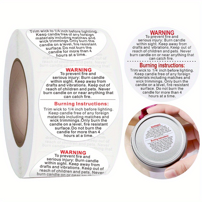 Candle Warning Label - 1rol, 500 buah stiker Label peringatan