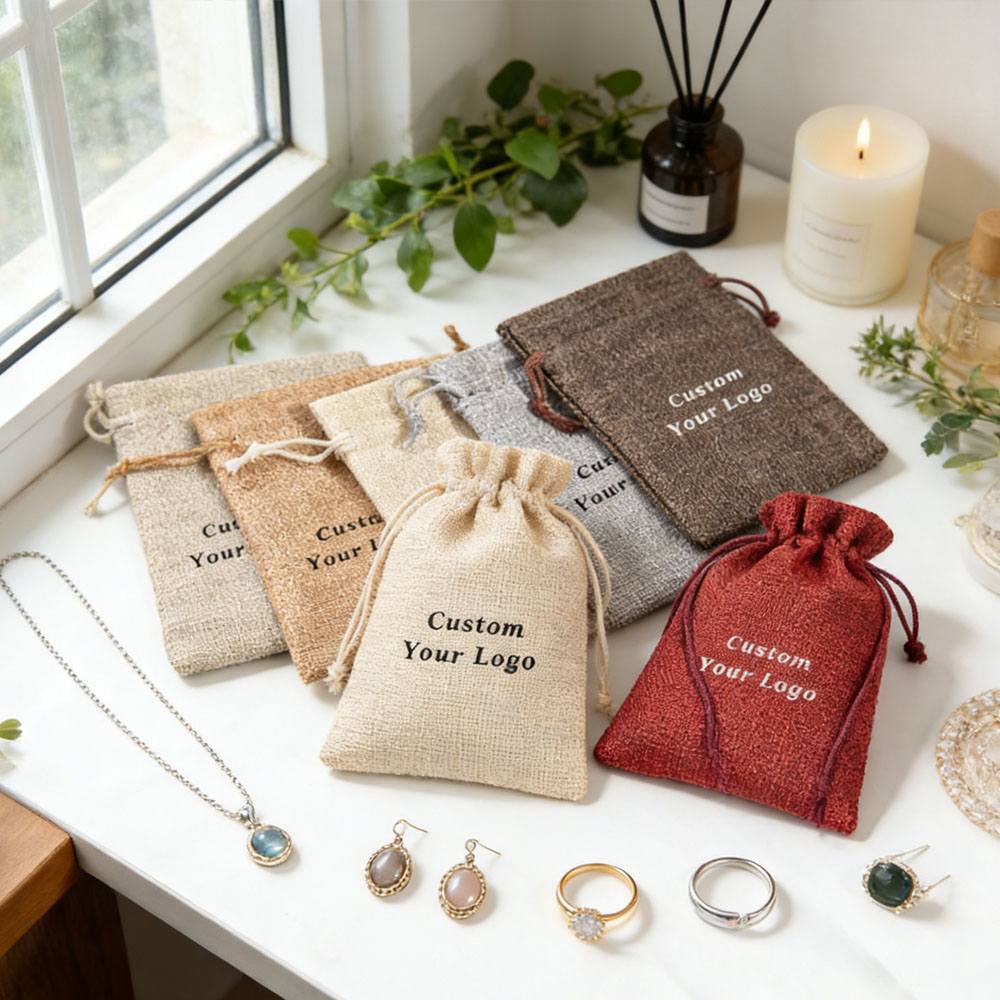 Jute Bag Packaging - 100Pcs Tas Hadiah Burlap dengan Logo