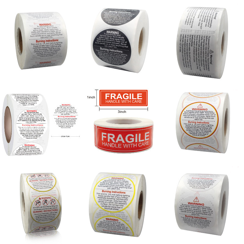 Candle Warning Label - 1Rol Stiker Rapuh Label Peringatan Lilin